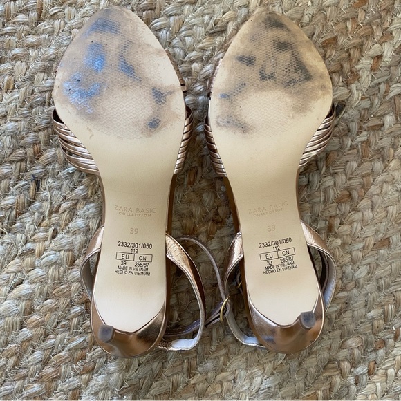 Zara Rose Gold Knot Braided Heels with Ankle Strap - Picture 10 of 11